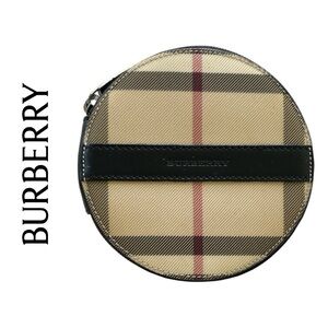 Burberry London Authentic Canvas and Leather Check Zipper‎ Coin Pouch with COA